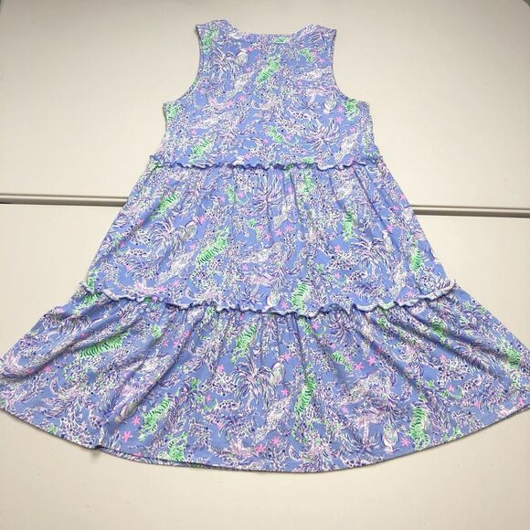 Lilly Pulitzer Dress Women’s Small Blue Peri Turtle LORINA SWING Tiered Hem - Picture 6 of 6